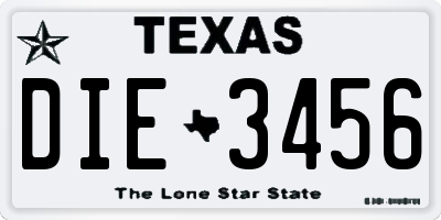 TX license plate DIE3456