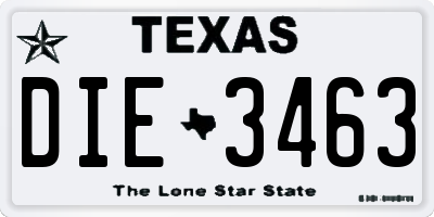 TX license plate DIE3463