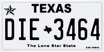 TX license plate DIE3464
