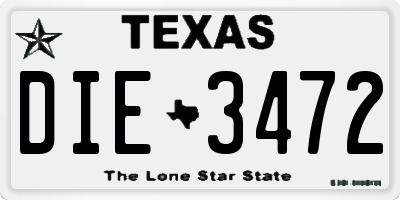 TX license plate DIE3472