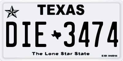 TX license plate DIE3474