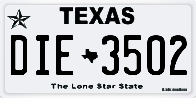 TX license plate DIE3502