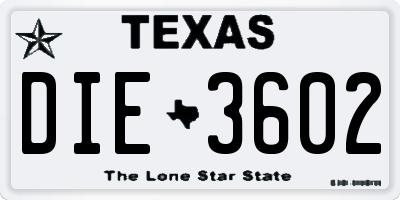 TX license plate DIE3602