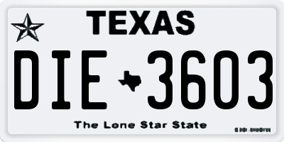 TX license plate DIE3603