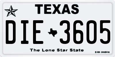 TX license plate DIE3605