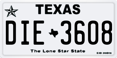 TX license plate DIE3608
