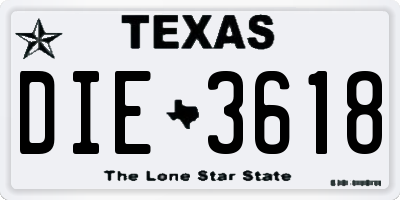 TX license plate DIE3618