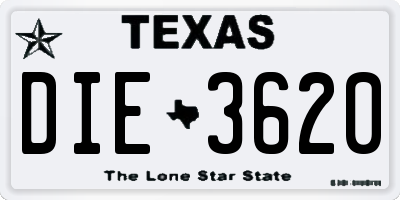 TX license plate DIE3620