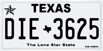 TX license plate DIE3625