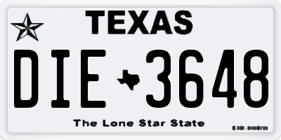TX license plate DIE3648
