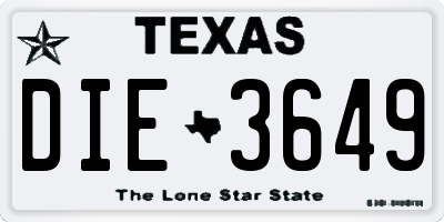 TX license plate DIE3649