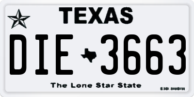 TX license plate DIE3663