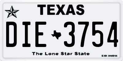 TX license plate DIE3754