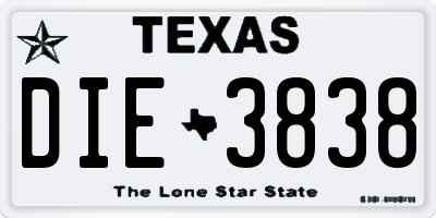 TX license plate DIE3838