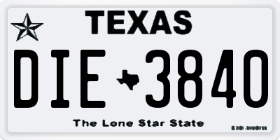 TX license plate DIE3840
