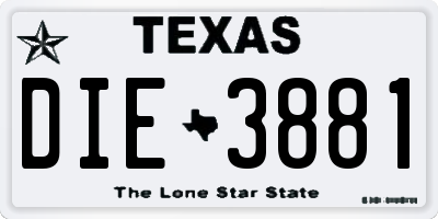 TX license plate DIE3881