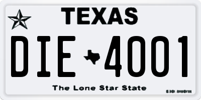 TX license plate DIE4001