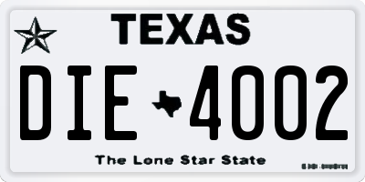 TX license plate DIE4002