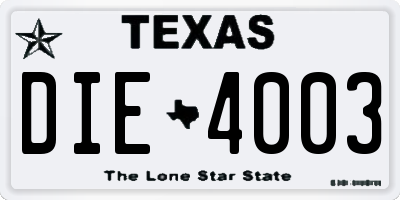 TX license plate DIE4003