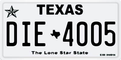 TX license plate DIE4005