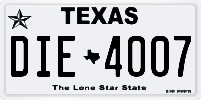 TX license plate DIE4007