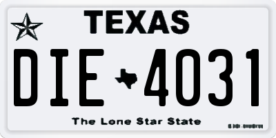 TX license plate DIE4031