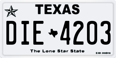 TX license plate DIE4203