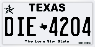 TX license plate DIE4204