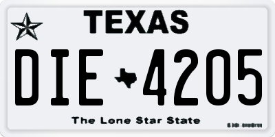 TX license plate DIE4205