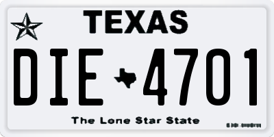 TX license plate DIE4701