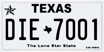 TX license plate DIE7001