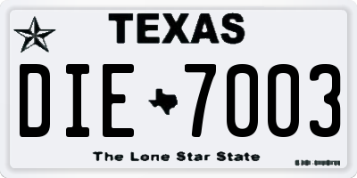 TX license plate DIE7003