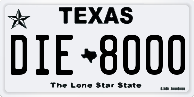 TX license plate DIE8000