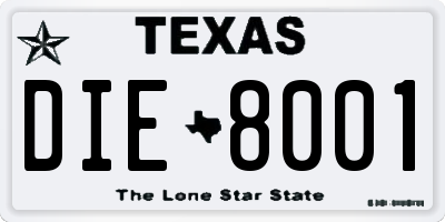 TX license plate DIE8001