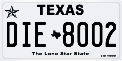 TX license plate DIE8002