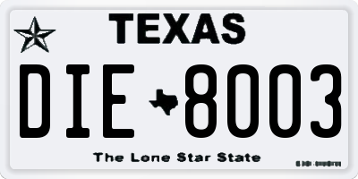 TX license plate DIE8003