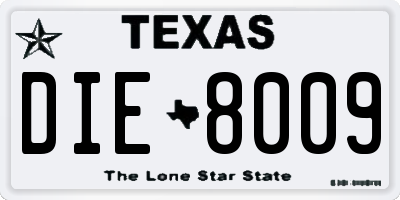 TX license plate DIE8009