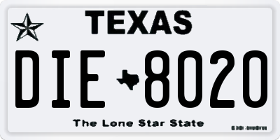 TX license plate DIE8020