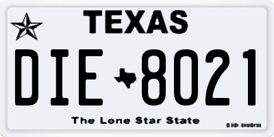 TX license plate DIE8021
