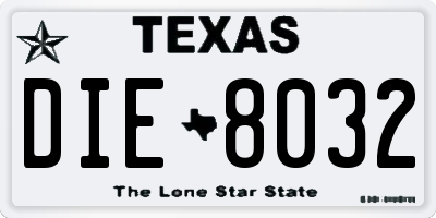 TX license plate DIE8032