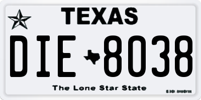 TX license plate DIE8038