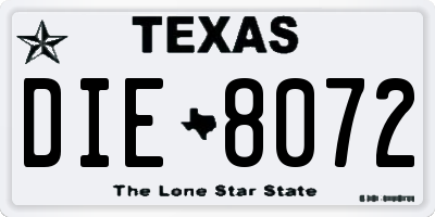 TX license plate DIE8072
