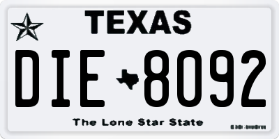 TX license plate DIE8092