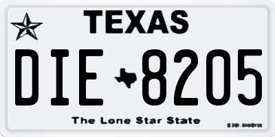 TX license plate DIE8205