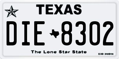 TX license plate DIE8302