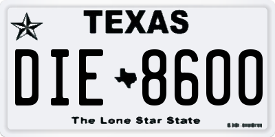 TX license plate DIE8600