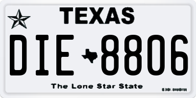 TX license plate DIE8806