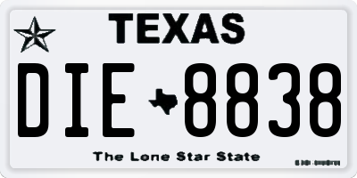 TX license plate DIE8838