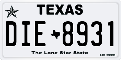 TX license plate DIE8931