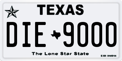 TX license plate DIE9000